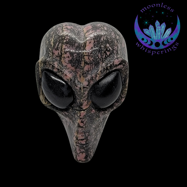 Alien Skull-Rhodonite Pink Black Crystal